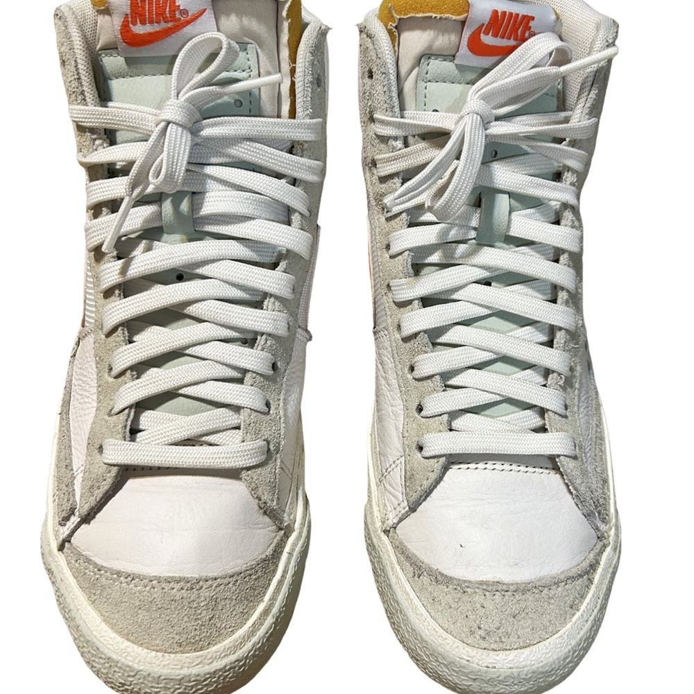 Nike Blazer Mid Size 8 DQ7673-103 White High Top Retro Orange Logo Shoes - Picture 14 of 15